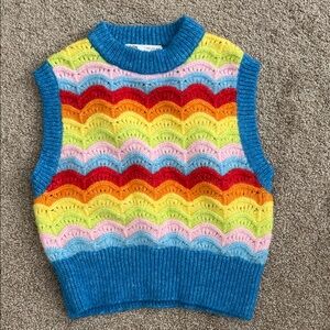 Zara Multicolor Rainbow Wave Knit Sweater Vest women’s size small
